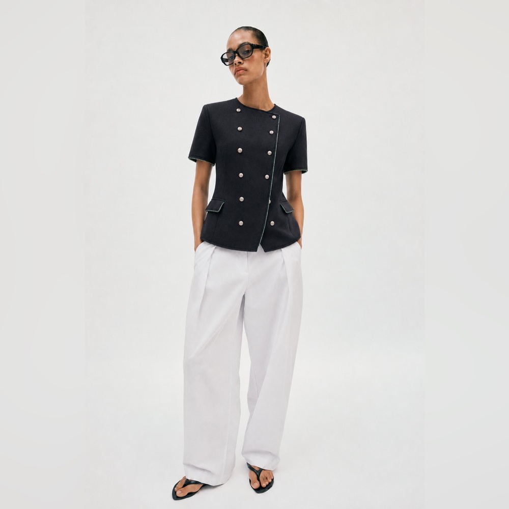 Architectural Black Tailored Top Double Breasted Minimalist Vest
